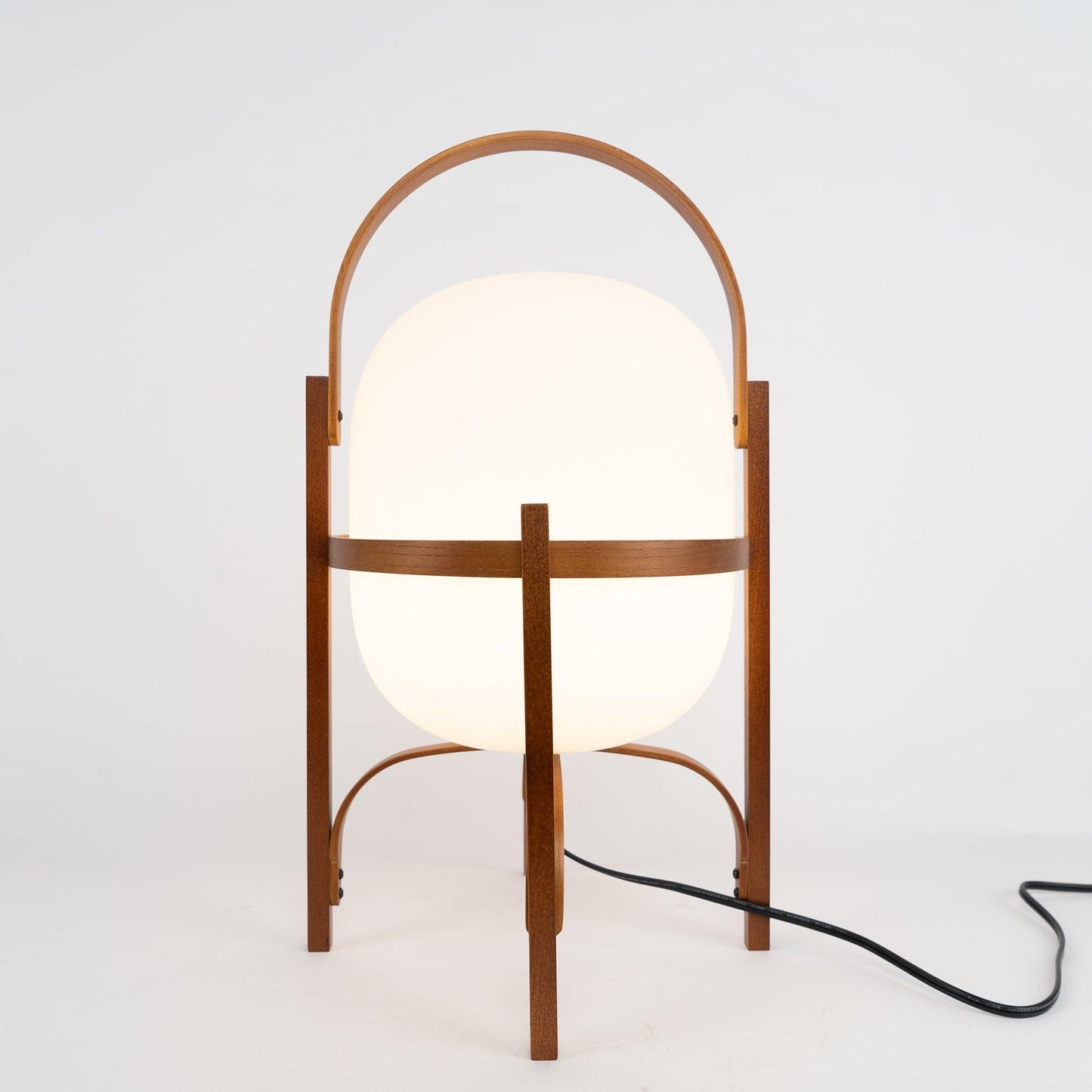 Portable Lantern Table Lamp Scandinavian with Wood Frame and Globe Shade