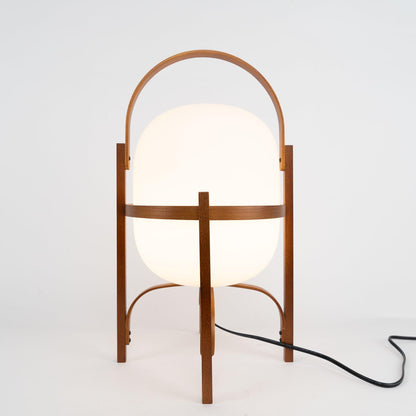 Portable Lantern Table Lamp Scandinavian with Wood Frame and Globe Shade