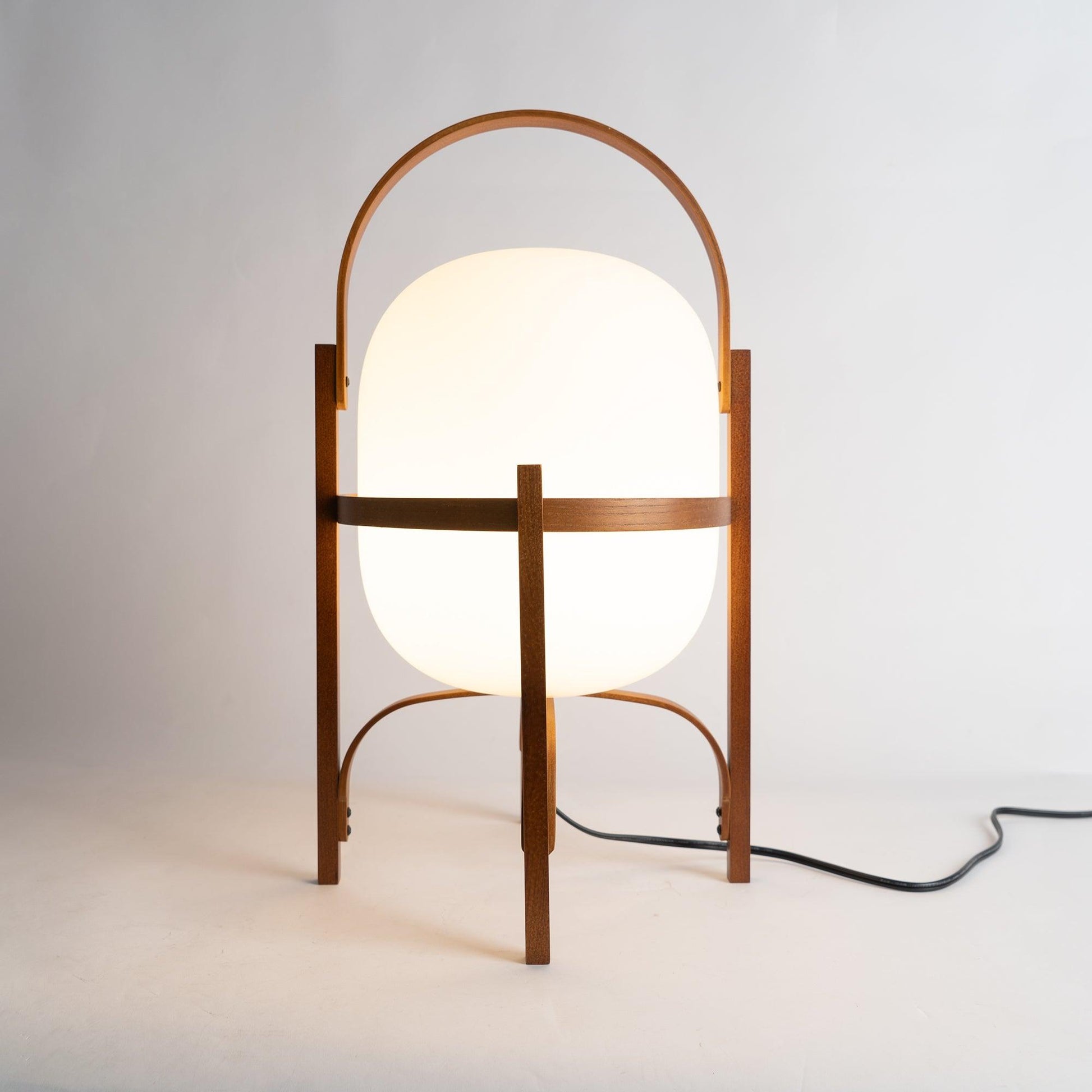 Portable Lantern Table Lamp Scandinavian with Wood Frame and Globe Shade