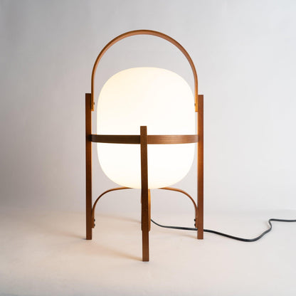 Portable Lantern Table Lamp Scandinavian with Wood Frame and Globe Shade