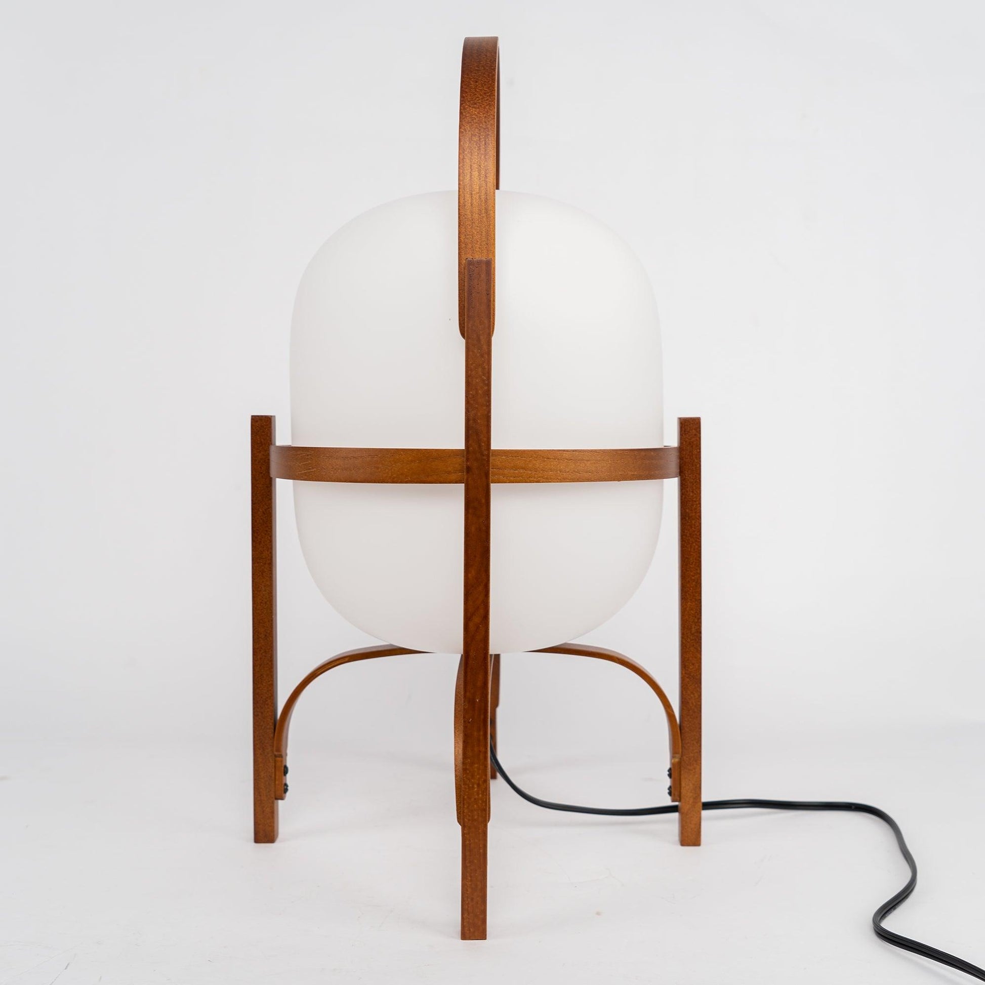 Portable Lantern Table Lamp Scandinavian with Wood Frame and Globe Shade