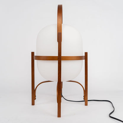 Portable Lantern Table Lamp Scandinavian with Wood Frame and Globe Shade