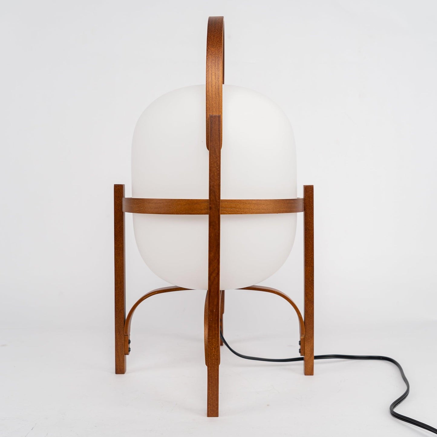 Portable Lantern Table Lamp Scandinavian with Wood Frame and Globe Shade