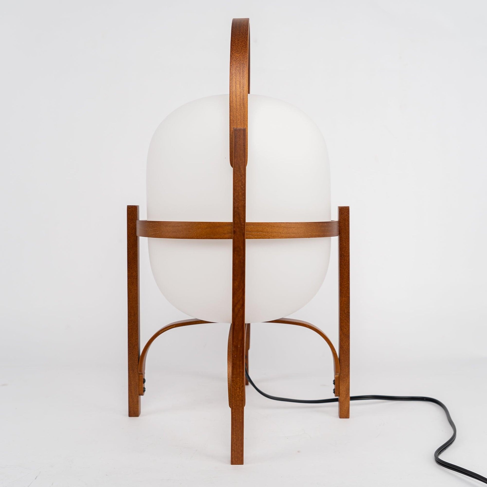 Portable Lantern Table Lamp Scandinavian with Wood Frame and Globe Shade