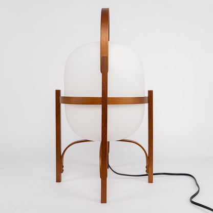 Portable Lantern Table Lamp Scandinavian with Wood Frame and Globe Shade