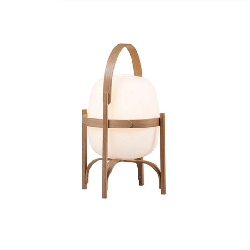 Portable Lantern Table Lamp Scandinavian with Wood Frame and Globe Shade