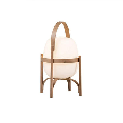 Portable Lantern Table Lamp Scandinavian with Wood Frame and Globe Shade