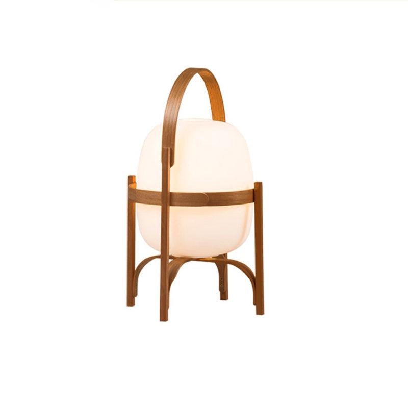 Portable Lantern Table Lamp Scandinavian with Wood Frame and Globe Shade