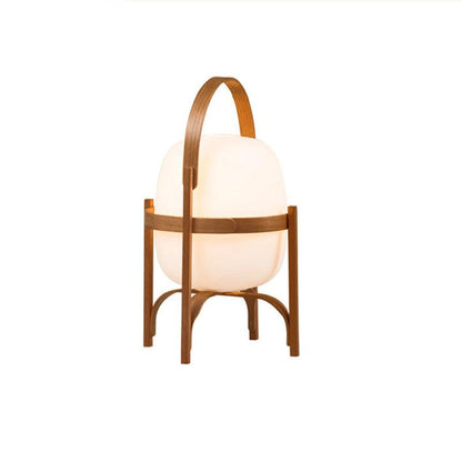 Portable Lantern Table Lamp Scandinavian with Wood Frame and Globe Shade