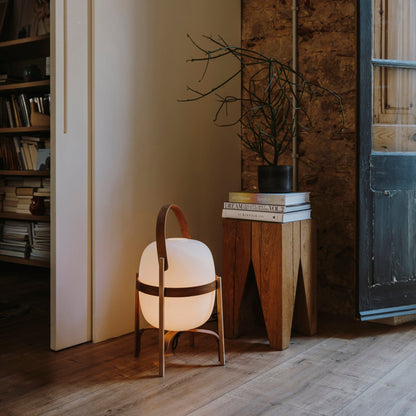 Portable Lantern Table Lamp Scandinavian with Wood Frame and Globe Shade