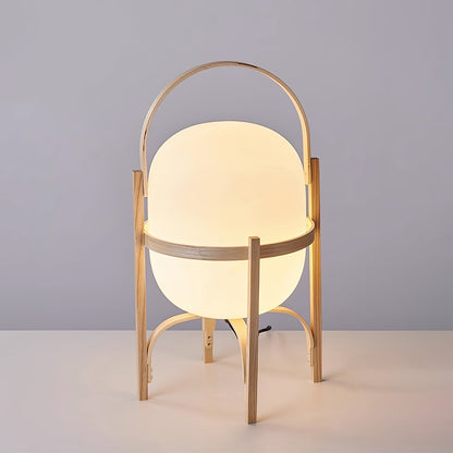 Portable Lantern Table Lamp Scandinavian with Wood Frame and Globe Shade