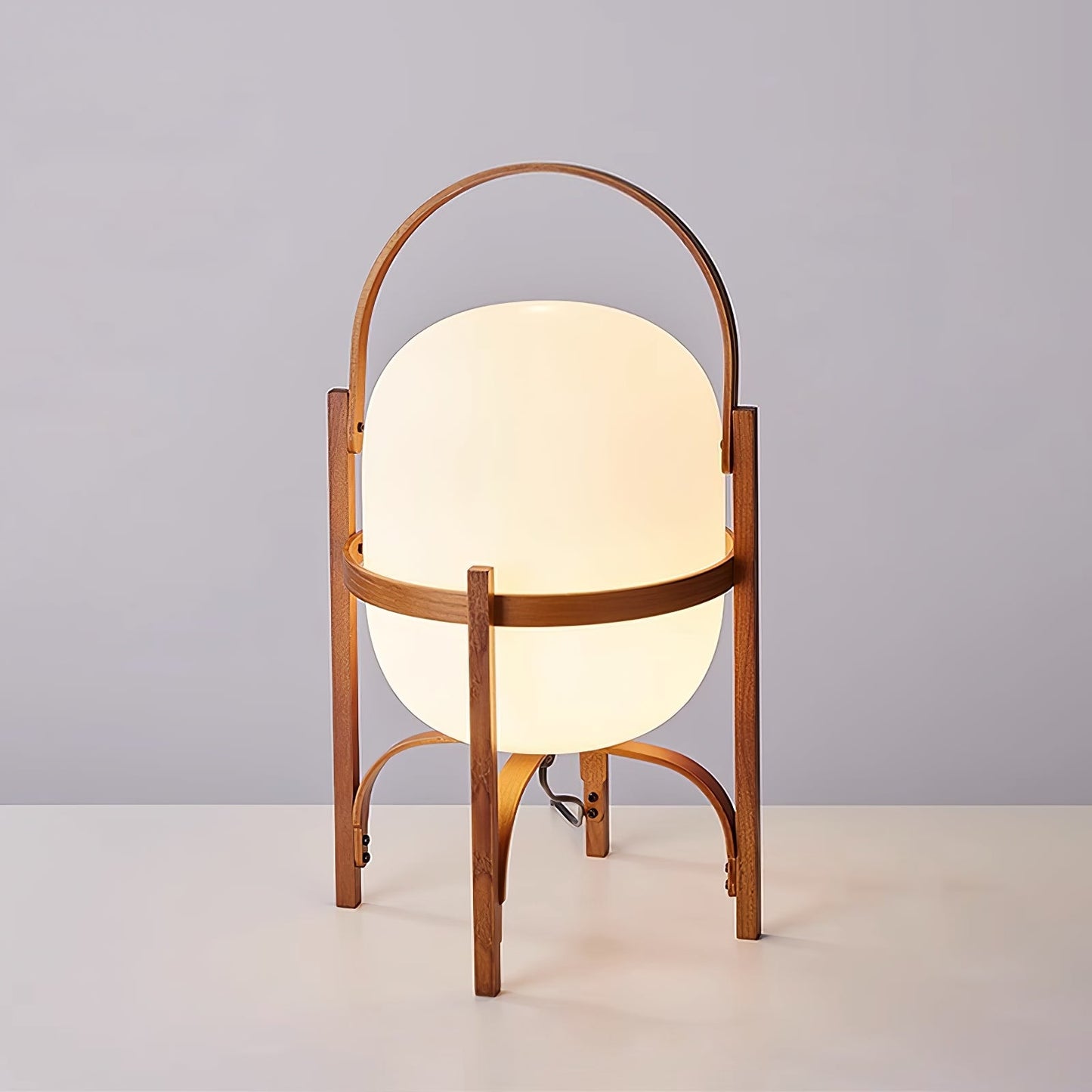 Portable Lantern Table Lamp Scandinavian with Wood Frame and Globe Shade