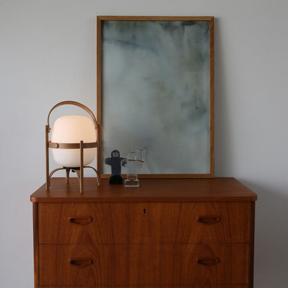 Portable Lantern Table Lamp Scandinavian with Wood Frame and Globe Shade