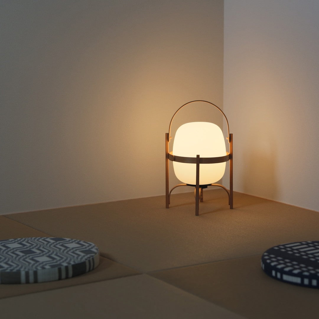 Portable Lantern Table Lamp Scandinavian with Wood Frame and Globe Shade