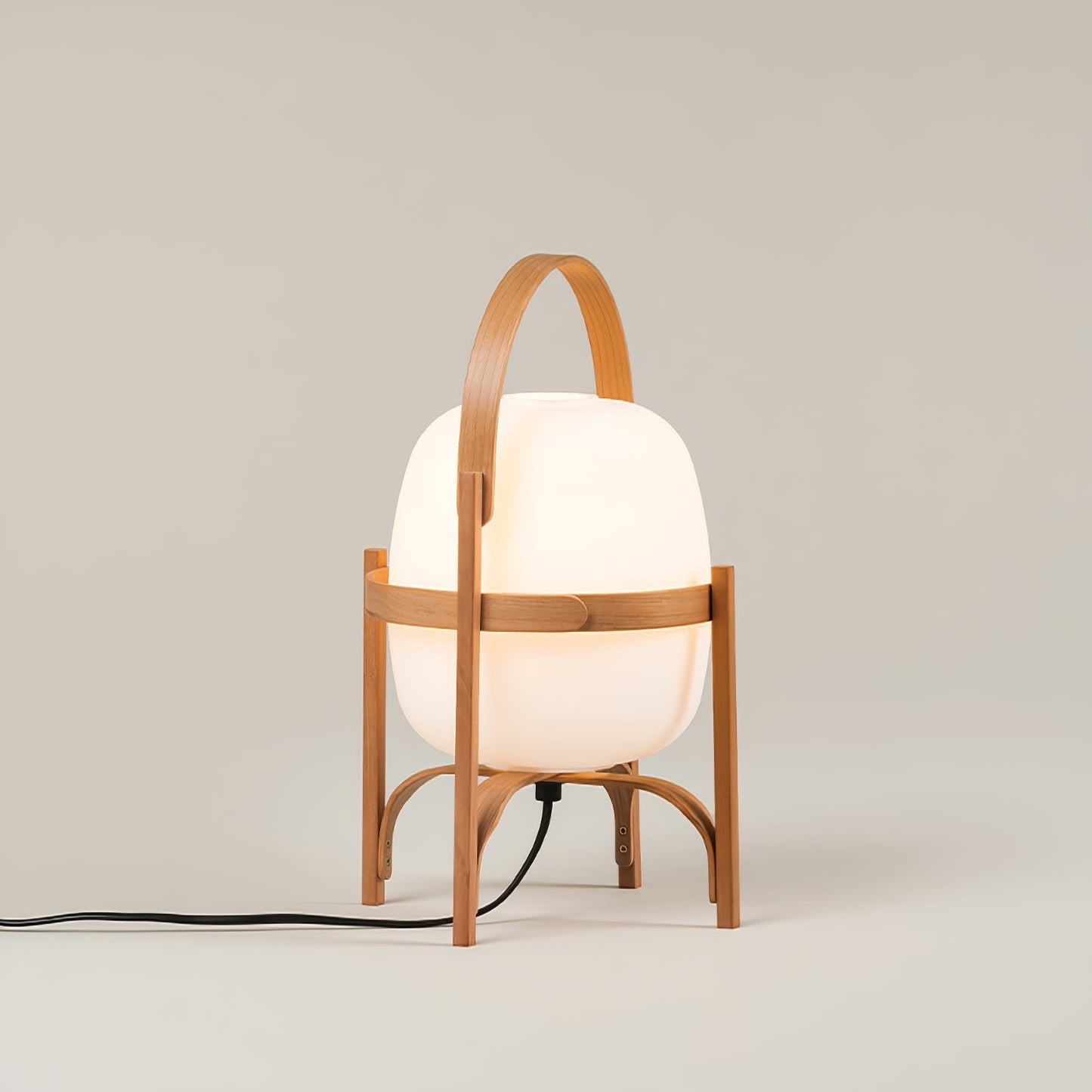 Portable Lantern Table Lamp Scandinavian with Wood Frame and Globe Shade