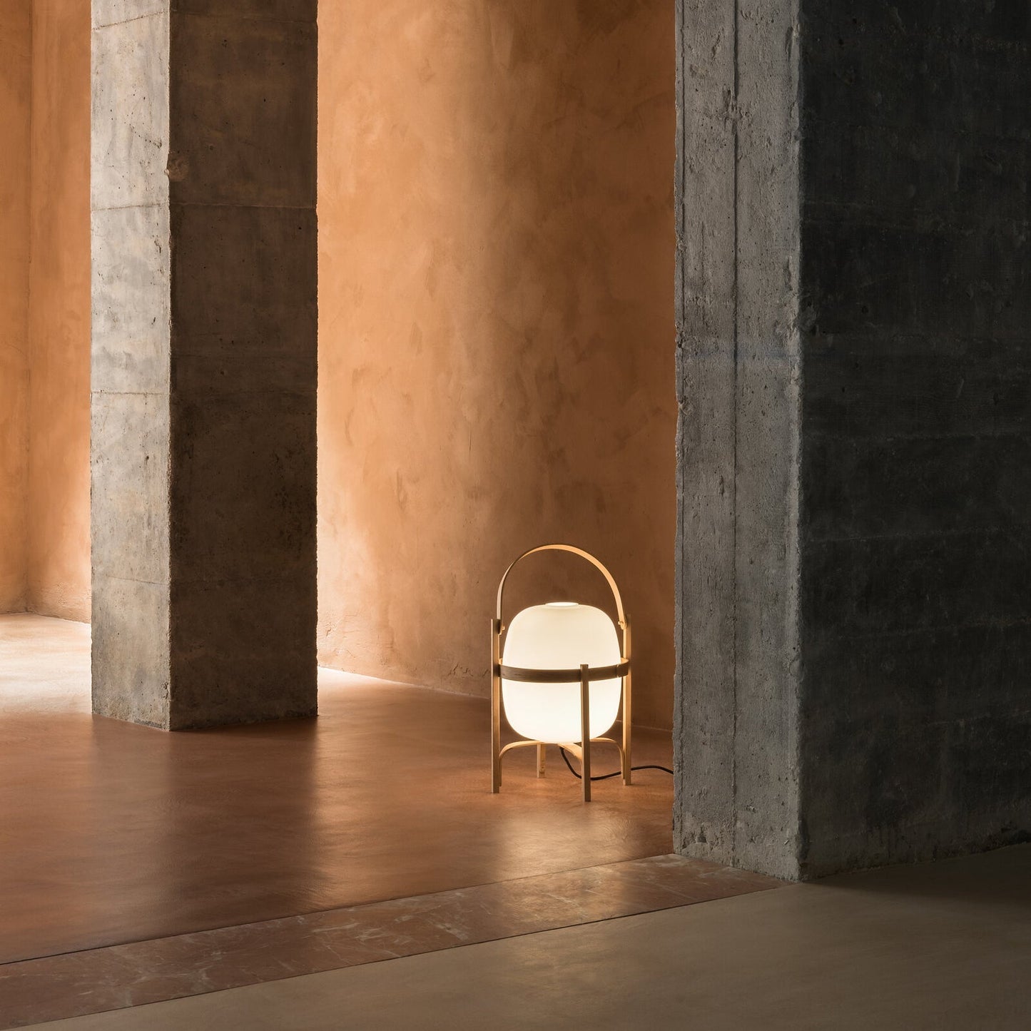 Portable Lantern Table Lamp Scandinavian with Wood Frame and Globe Shade