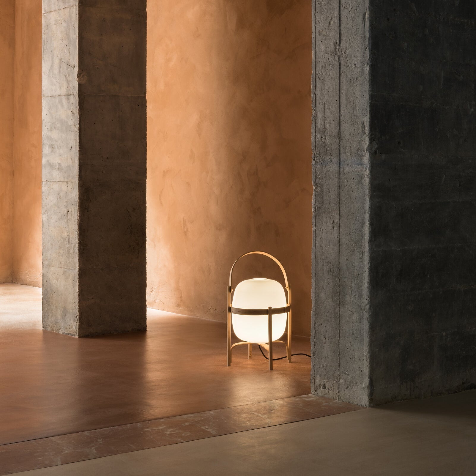 Portable Lantern Table Lamp Scandinavian with Wood Frame and Globe Shade