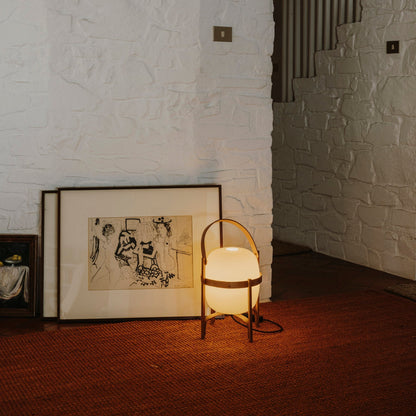 Portable Lantern Table Lamp Scandinavian with Wood Frame and Globe Shade