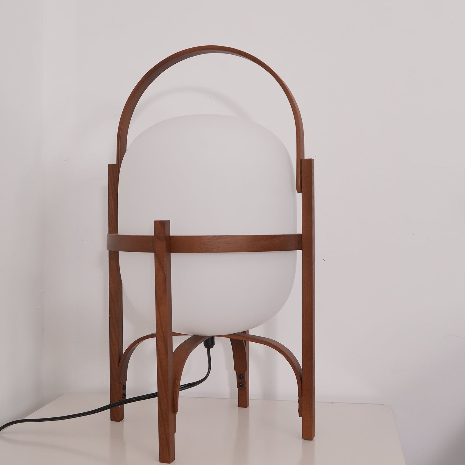 Portable Lantern Table Lamp Scandinavian with Wood Frame and Globe Shade