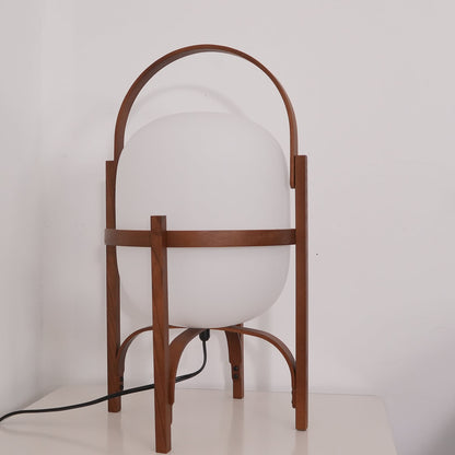 Portable Lantern Table Lamp Scandinavian with Wood Frame and Globe Shade