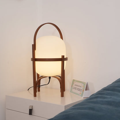 Portable Lantern Table Lamp Scandinavian with Wood Frame and Globe Shade ##POS:66##