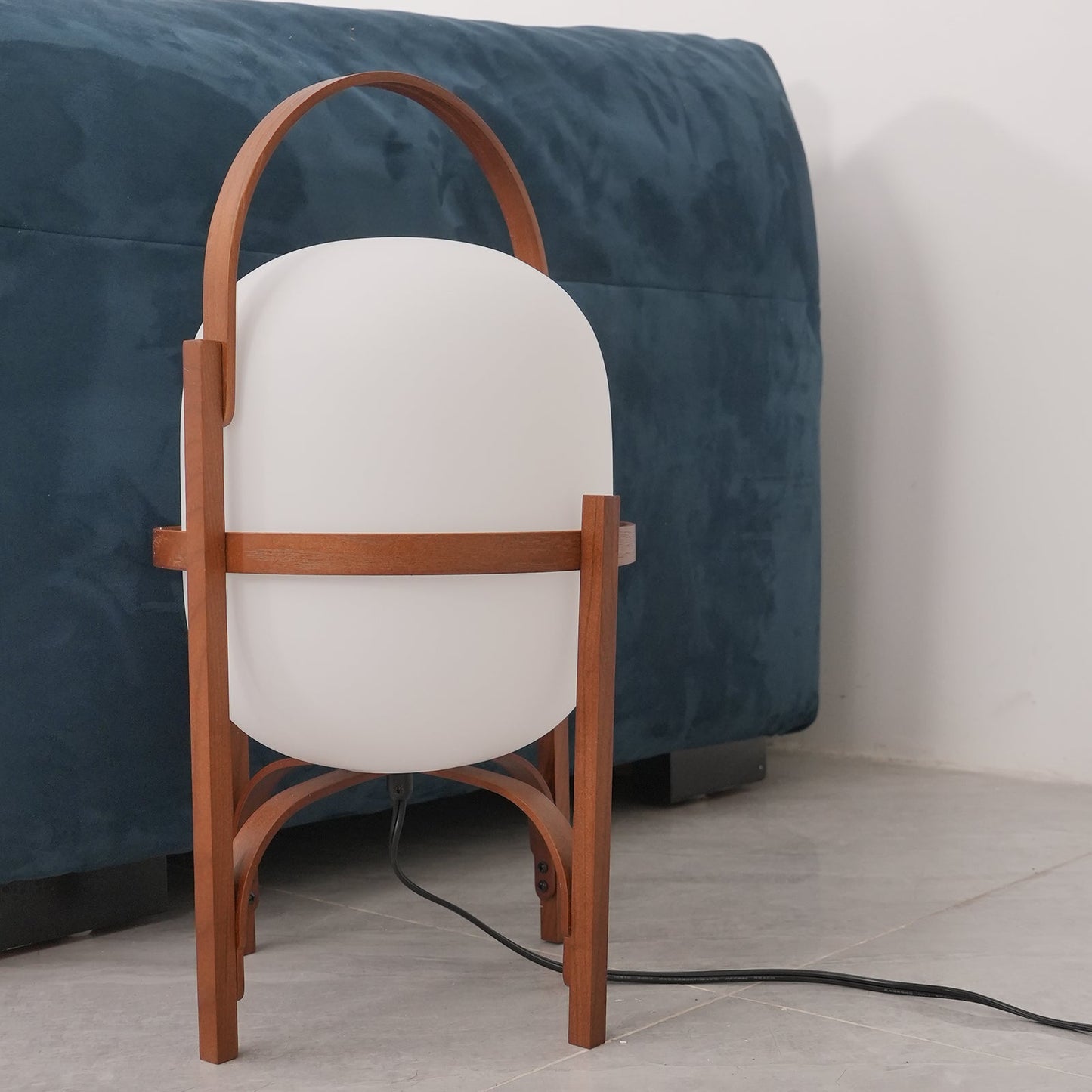 Portable Lantern Table Lamp Scandinavian with Wood Frame and Globe Shade