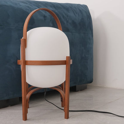 Portable Lantern Table Lamp Scandinavian with Wood Frame and Globe Shade