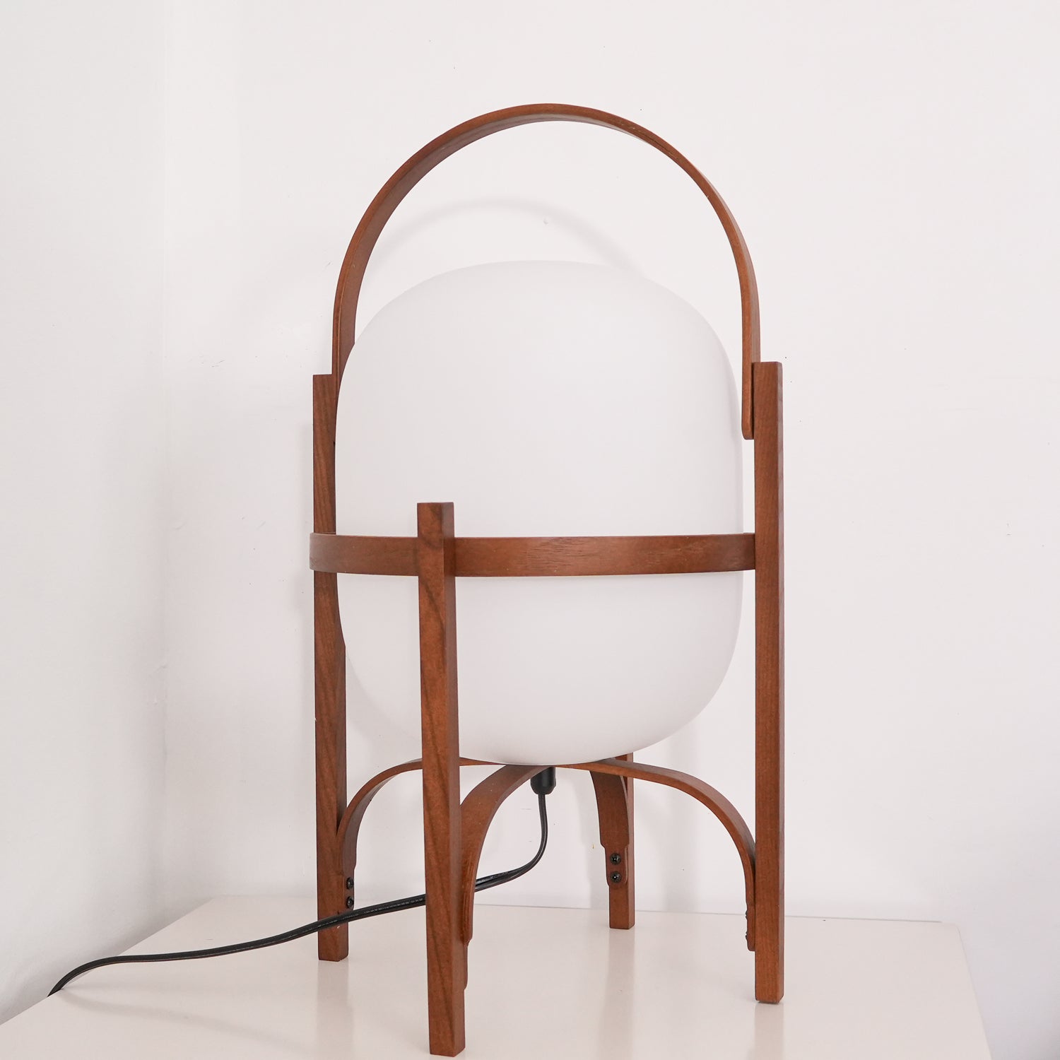 Portable Lantern Table Lamp Scandinavian with Wood Frame and Globe Shade