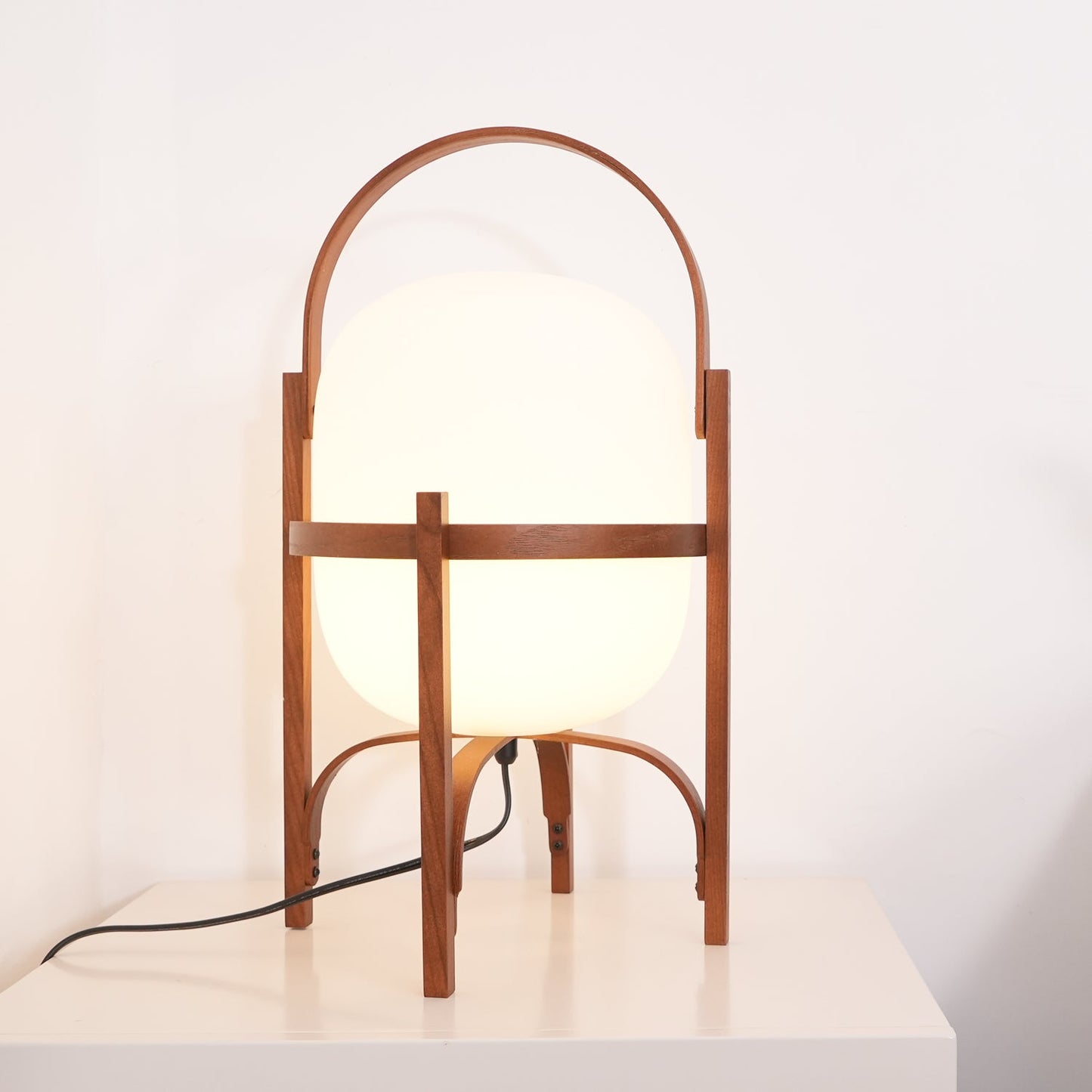Portable Lantern Table Lamp Scandinavian with Wood Frame and Globe Shade