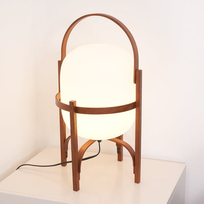 Portable Lantern Table Lamp Scandinavian with Wood Frame and Globe Shade