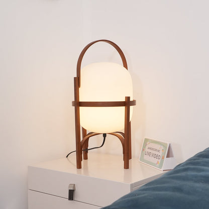 Portable Lantern Table Lamp Scandinavian with Wood Frame and Globe Shade ##POS:75##