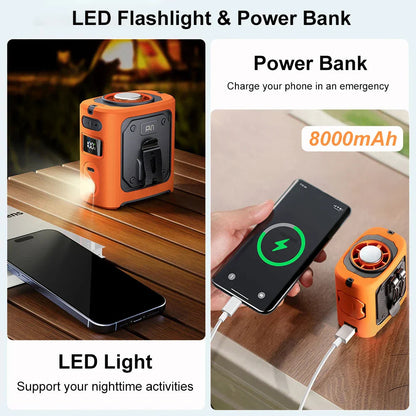 Portable Waist Fan with 8000 mAh Power Bank and LED Light