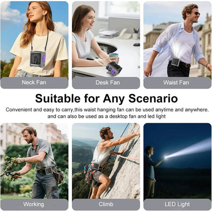 Portable Waist Fan with 8000 mAh Power Bank and LED Light