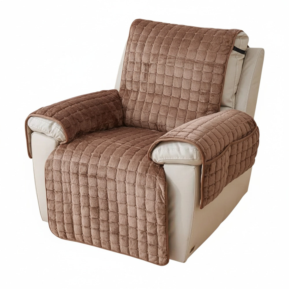Quilted Recliner Cover with Side Storage Pockets and Non-Slip Fit