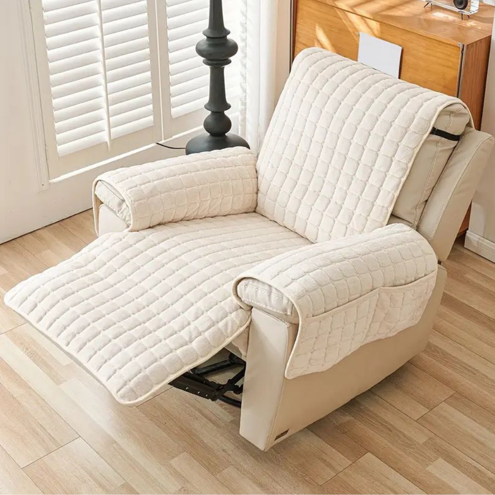 Quilted Recliner Cover with Side Storage Pockets and Non-Slip Fit
