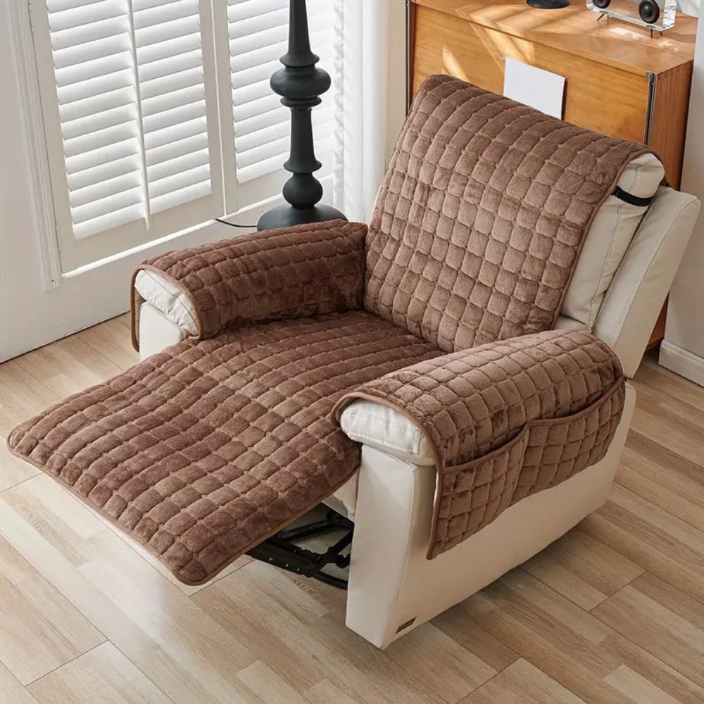 Quilted Recliner Cover with Side Storage Pockets and Non-Slip Fit