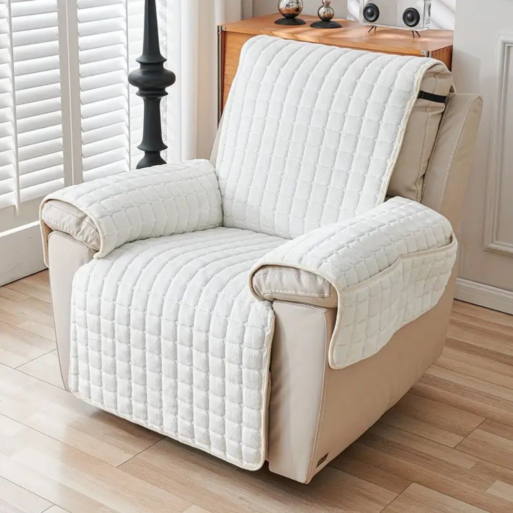 Quilted Recliner Cover with Side Storage Pockets and Non-Slip Fit