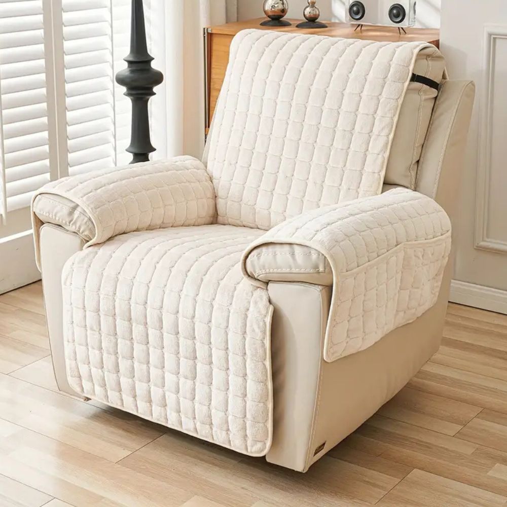 Quilted Recliner Cover with Side Storage Pockets and Non-Slip Fit