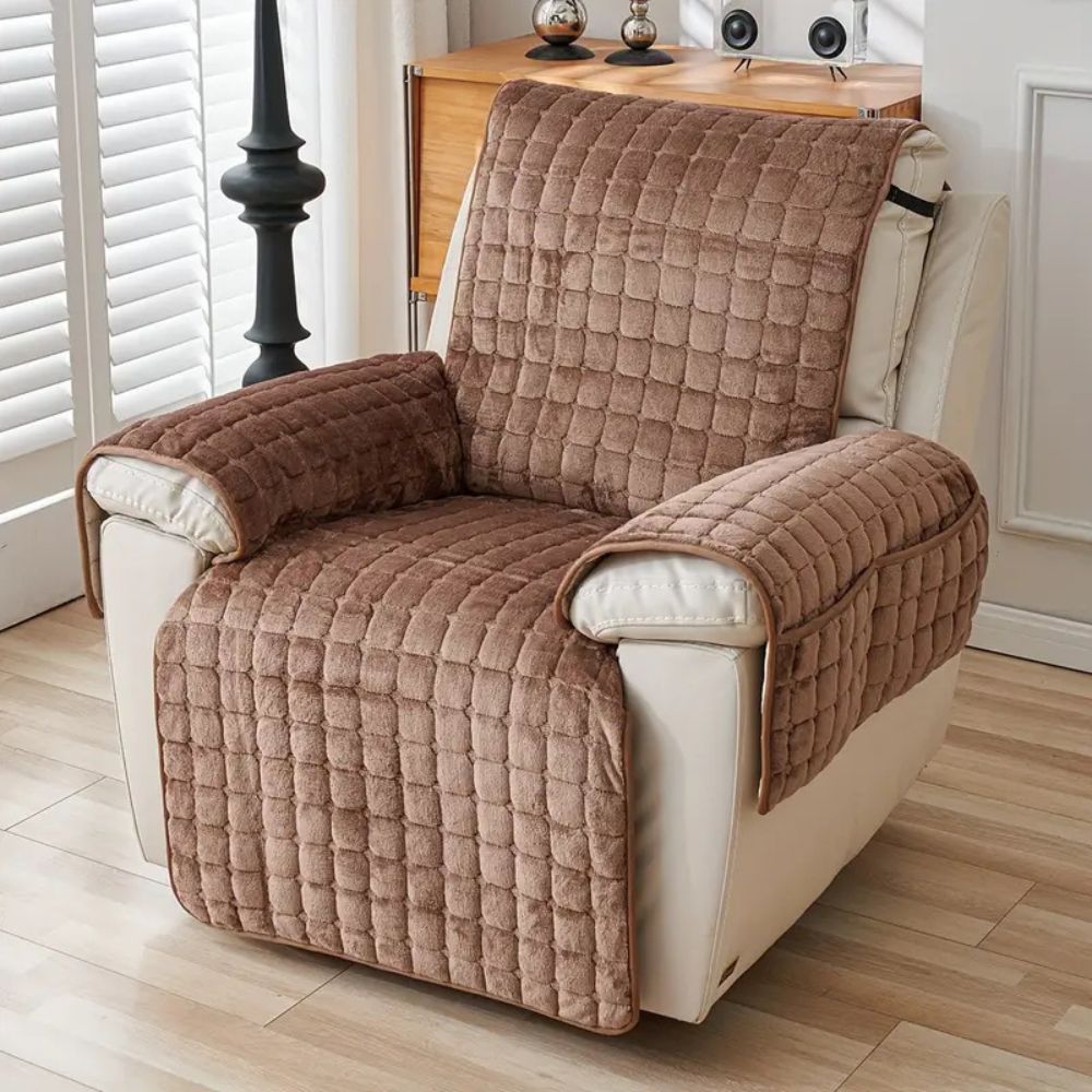 Quilted Recliner Cover with Side Storage Pockets and Non-Slip Fit