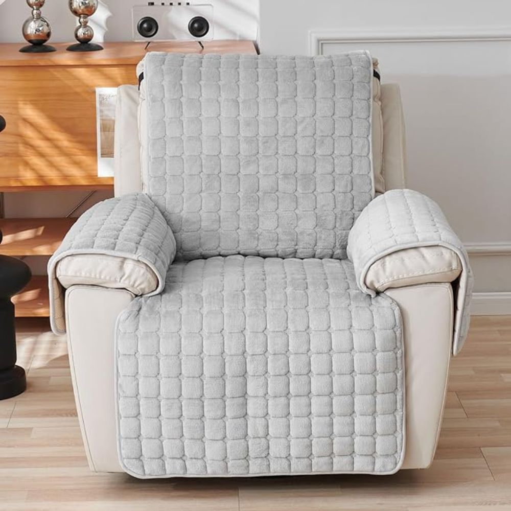 Quilted Recliner Cover with Side Storage Pockets and Non-Slip Fit