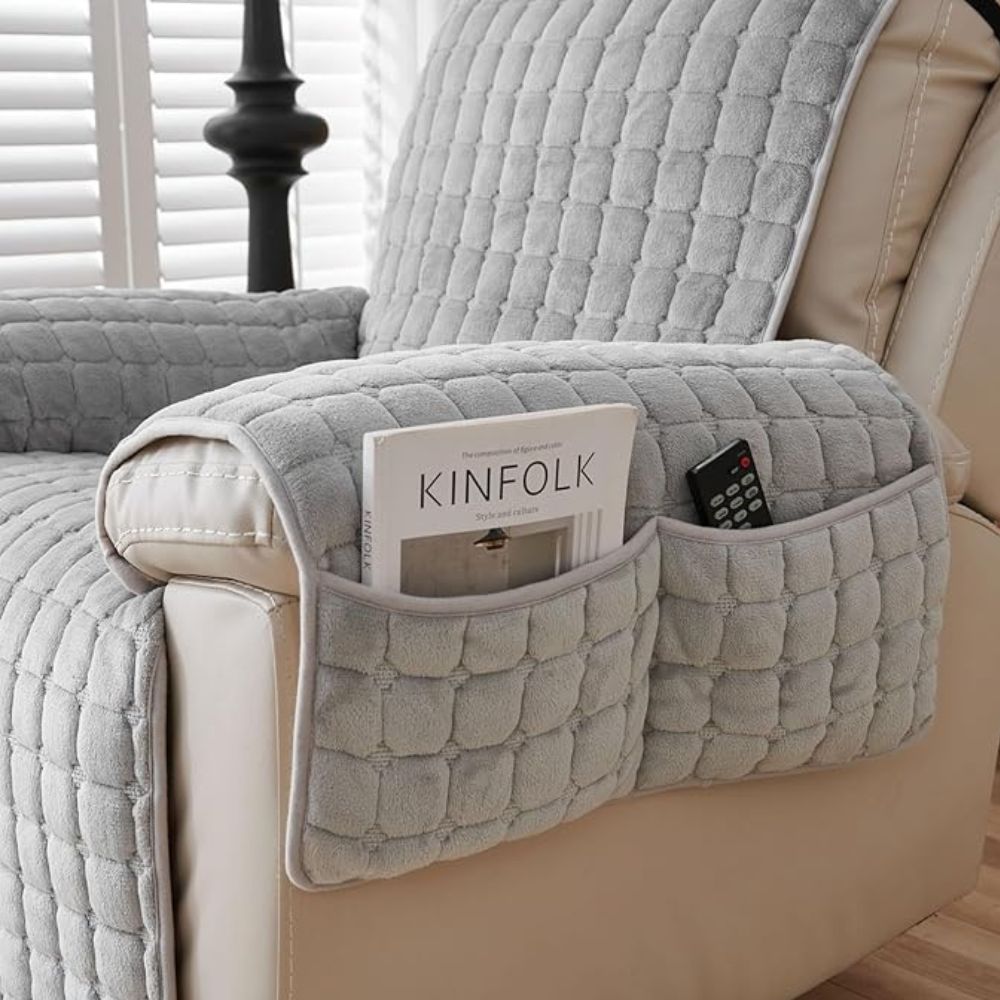 Quilted Recliner Cover with Side Storage Pockets and Non-Slip Fit