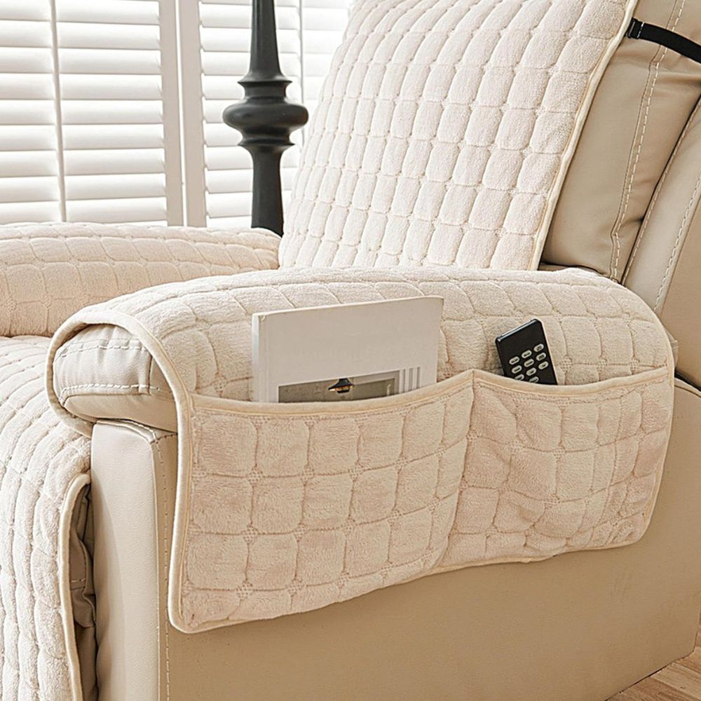 Quilted Recliner Cover with Side Storage Pockets and Non-Slip Fit