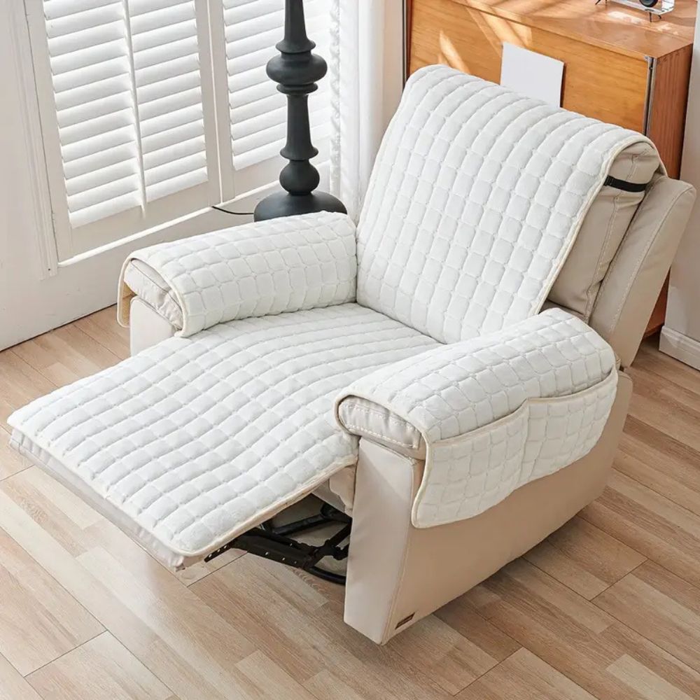 Quilted Recliner Cover with Side Storage Pockets and Non-Slip Fit