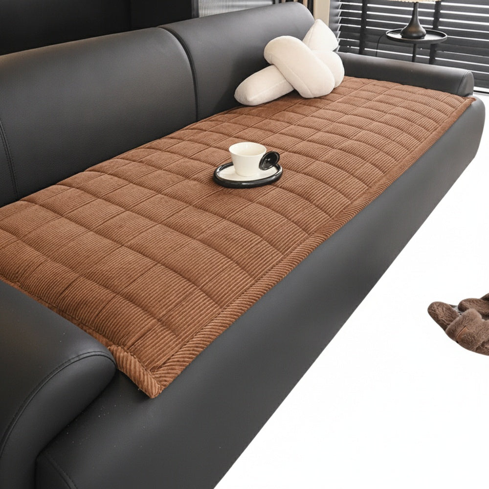 Quilted Sofa Cover with Anti-Slip Backing and Checkered Pattern