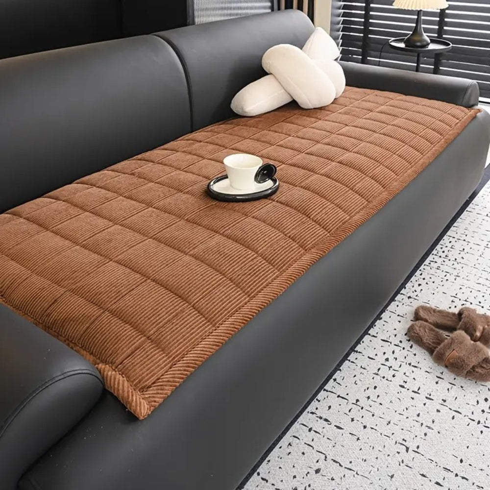 Quilted Sofa Cover with Anti-Slip Backing and Checkered Pattern