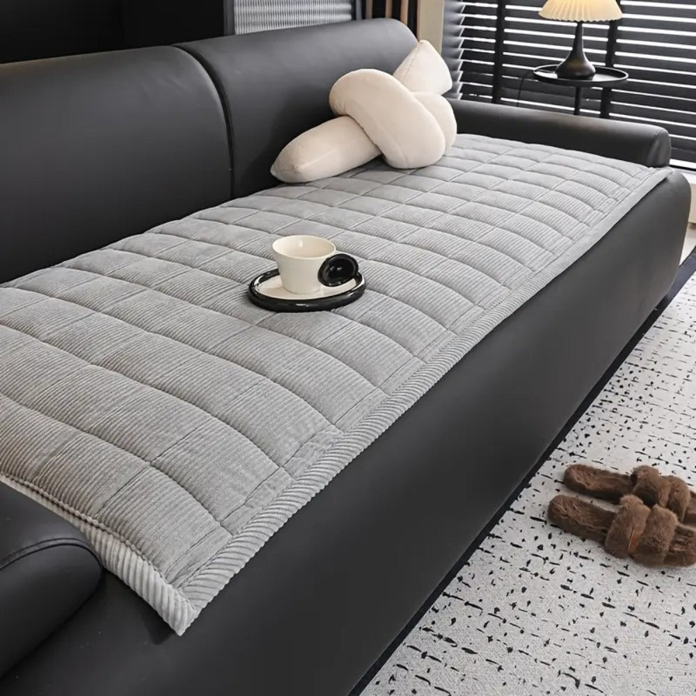 Quilted Sofa Cover with Anti-Slip Backing and Checkered Pattern