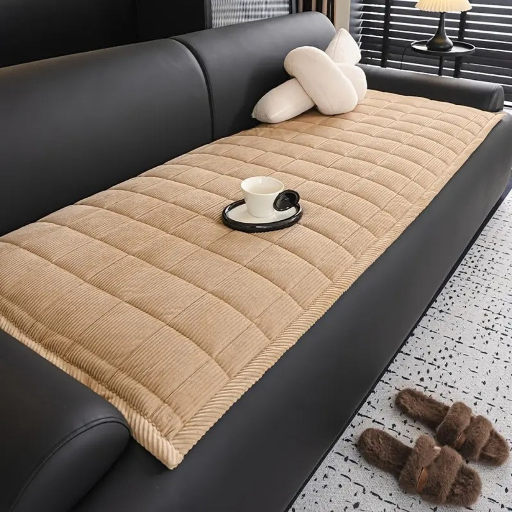 Quilted Sofa Cover with Anti-Slip Backing and Checkered Pattern