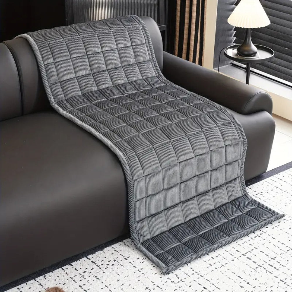 Quilted Sofa Cover with Anti-Slip Backing and Checkered Pattern