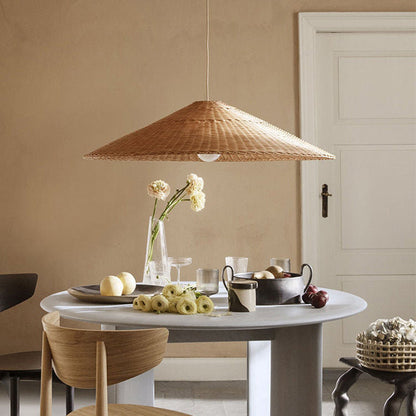 Rattan Pendant Lamp Bohemian with Woven Cone Shade