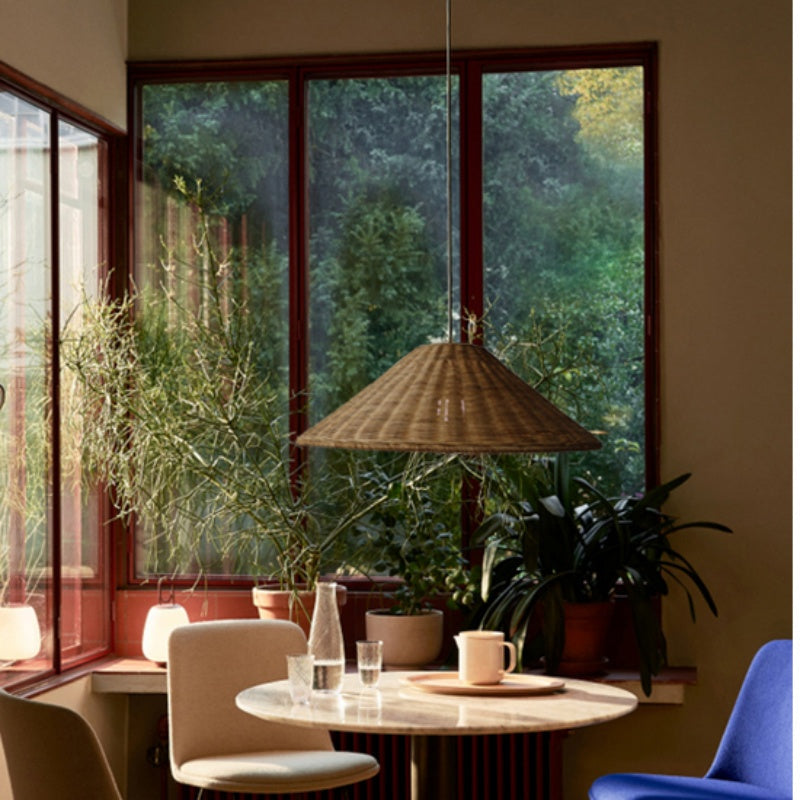 Rattan Pendant Lamp Bohemian with Woven Cone Shade